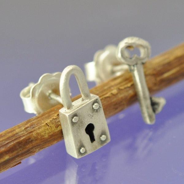 Padlock and Key Stud Earrings Earring by Chris Parry Jewellery