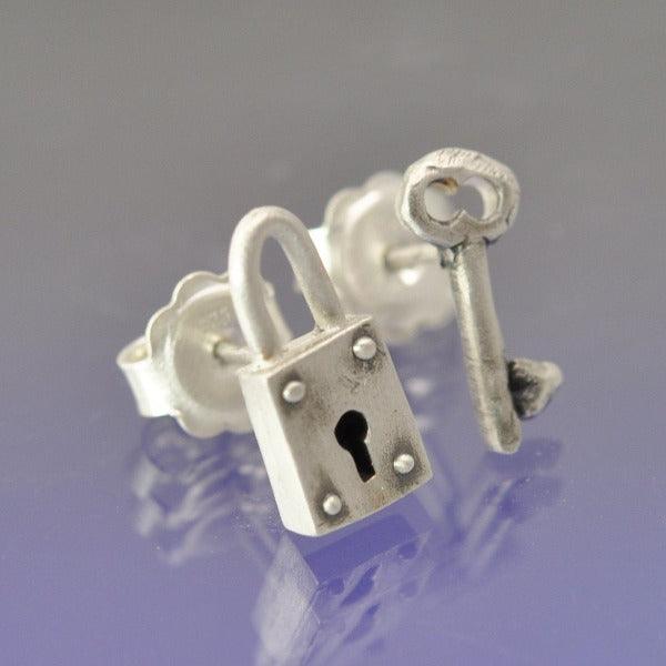 Padlock and Key Stud Earrings Earring by Chris Parry Jewellery