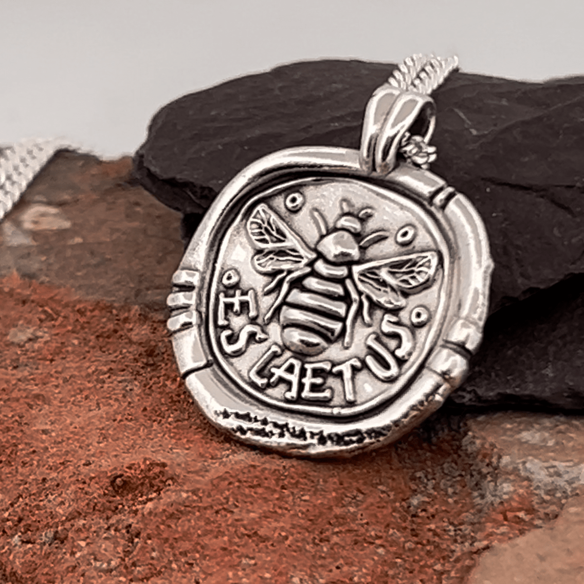 Es Laetus. (Latin: Be Happy) Bee Pendant Necklace by Chris Parry Jewellery