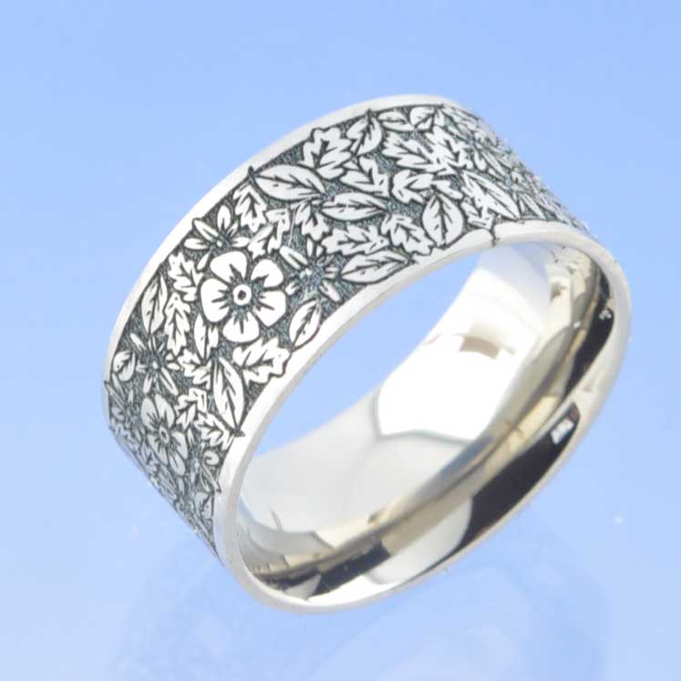 Flowers and Scroll 8mm Titanium by Chris Parry Jewellery