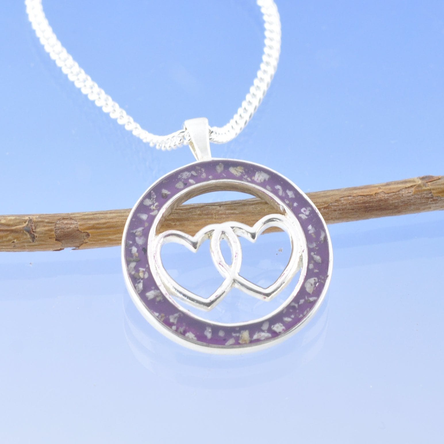 Cremation Ashes Necklace - Double Heart Halo Pendant by Chris Parry Jewellery
