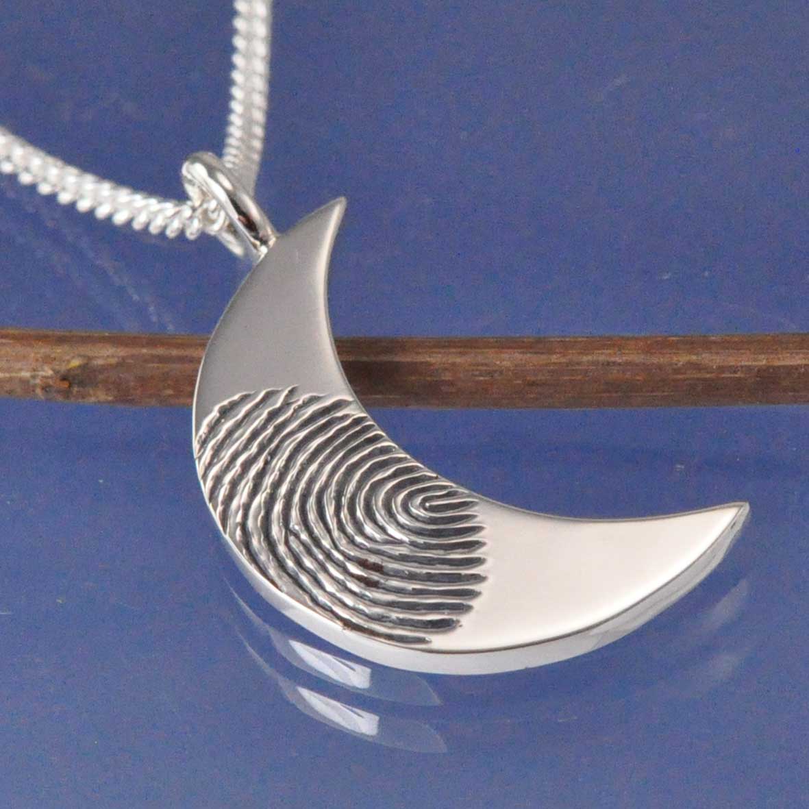 Fingerprint Crescent Moon Necklace Pendant by Chris Parry Jewellery