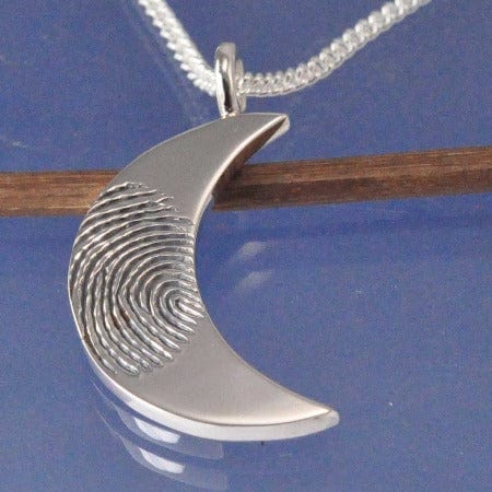 Fingerprint Crescent Moon Necklace Pendant by Chris Parry Jewellery