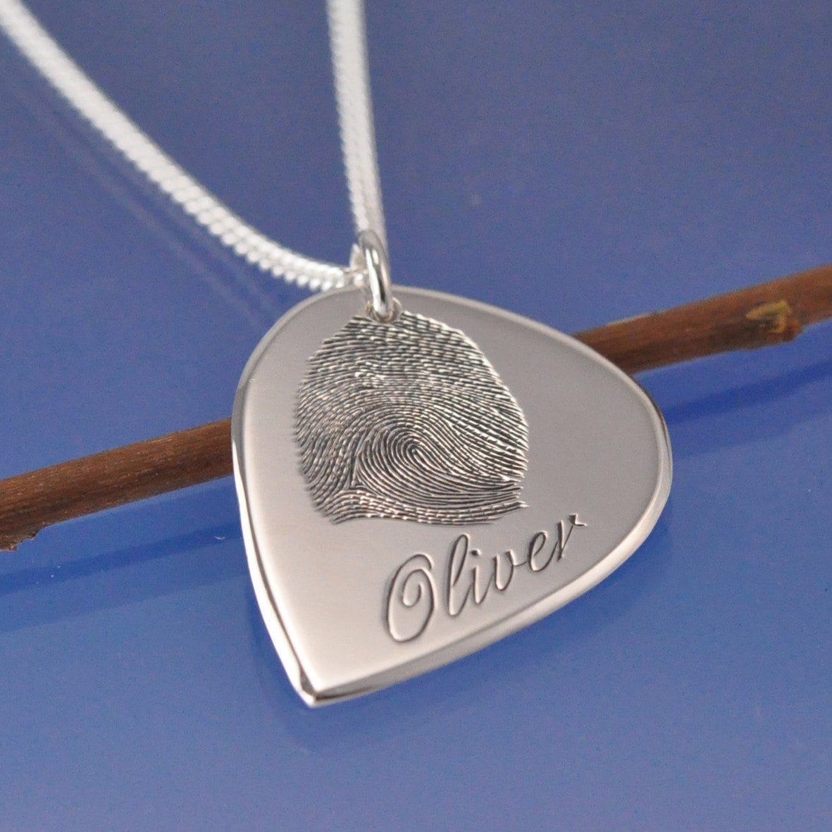 Fingerprint Guitar Plectrum Necklace Pendant by Chris Parry Jewellery