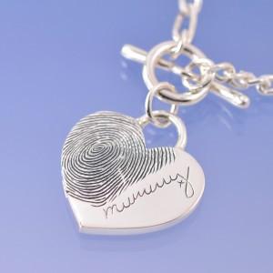 Fingerprint Necklace Heart on T-Bar Pendant by Chris Parry Jewellery