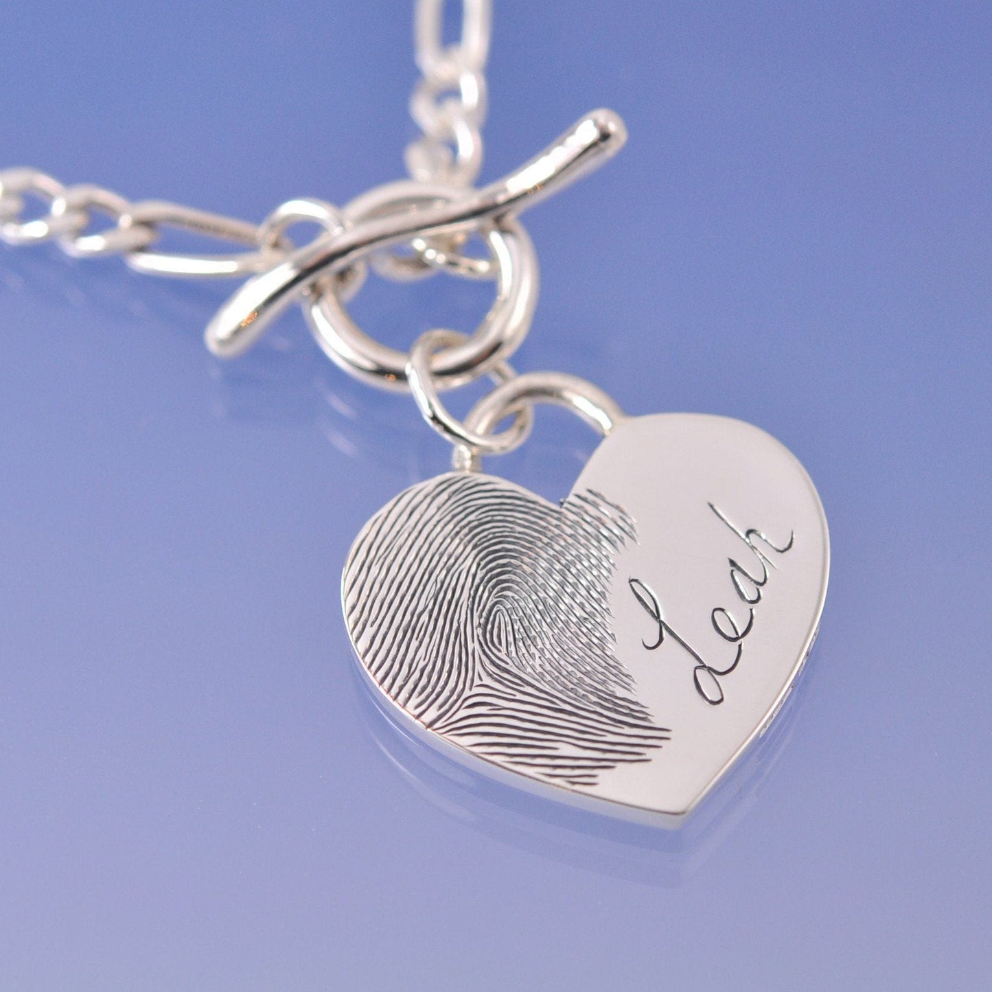 Fingerprint Necklace Heart on T-Bar Pendant by Chris Parry Jewellery