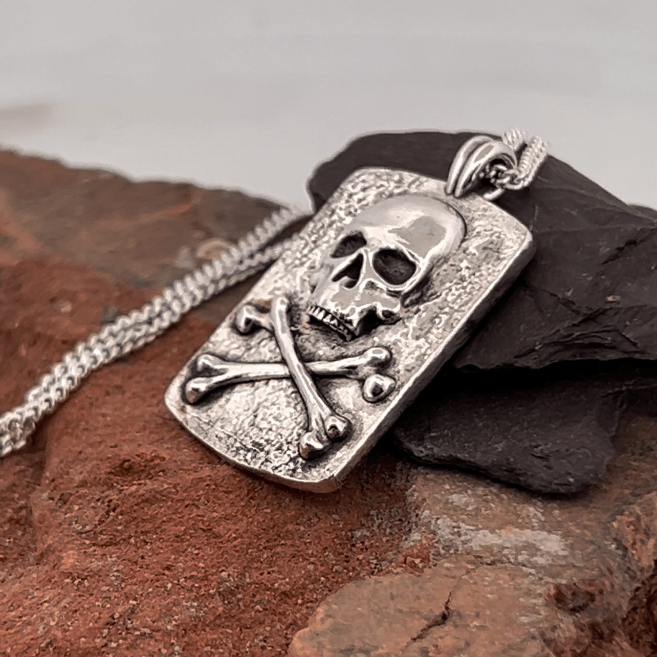 Skull & Cross Bones Dog Tag Pendant by Chris Parry Jewellery