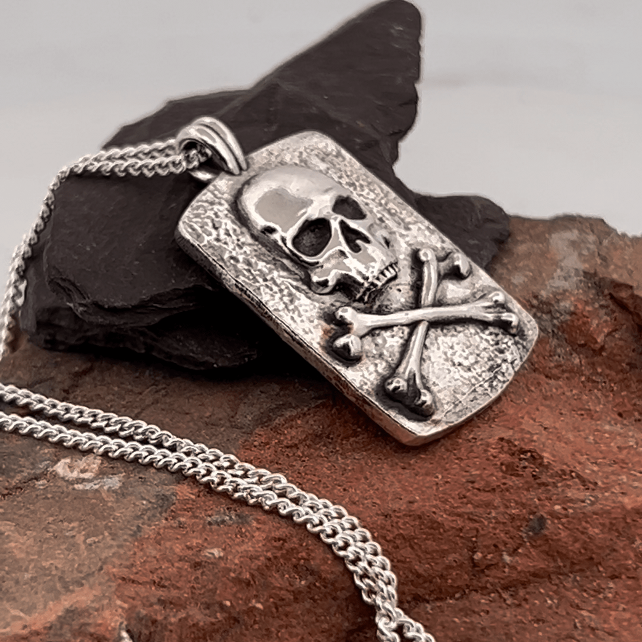 Skull & Cross Bones Dog Tag Pendant by Chris Parry Jewellery