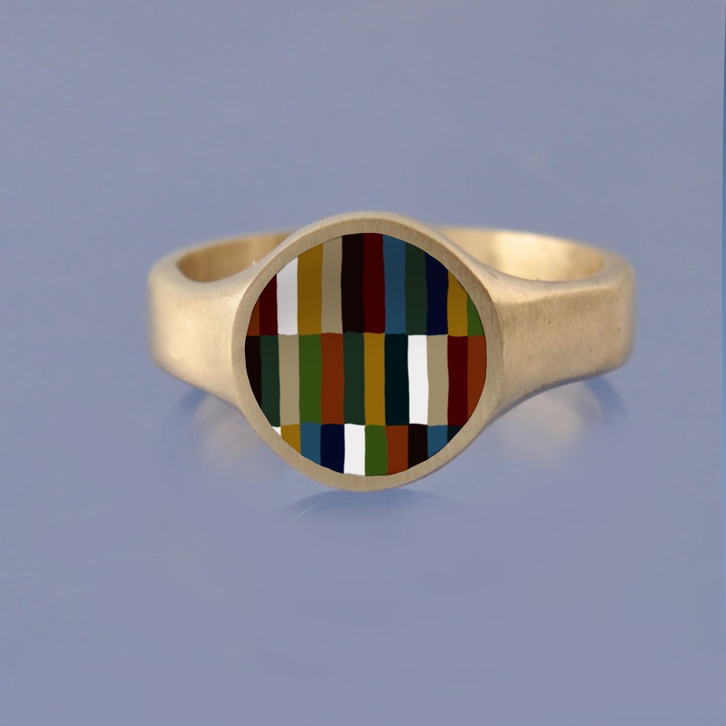 18k Yellow Gold Champleve Enamelled Signet. Ashes Ring. Contemporary Kilim Ring by Chris Parry Jewellery
