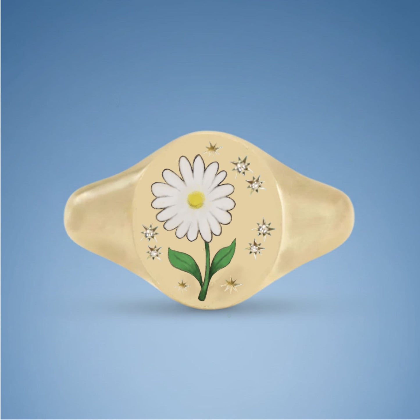 18k Yellow Gold Champleve Enamelled Signet. Ashes Ring - Daisy Ring by Chris Parry Jewellery