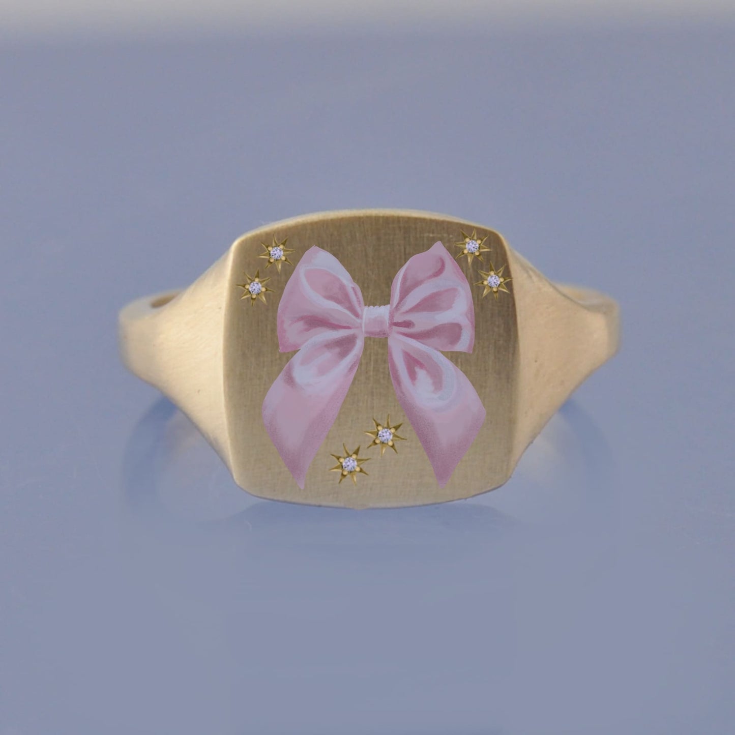 18k Yellow Gold Champleve Enamelled Signet. Ashes Ring. Pink Ribbon Ring by Chris Parry Jewellery