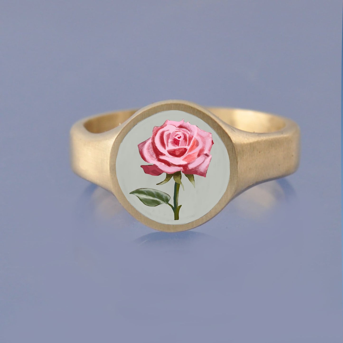 18k Yellow Gold Champleve Enamelled Signet. Ashes Ring. Rose Ring by Chris Parry Jewellery
