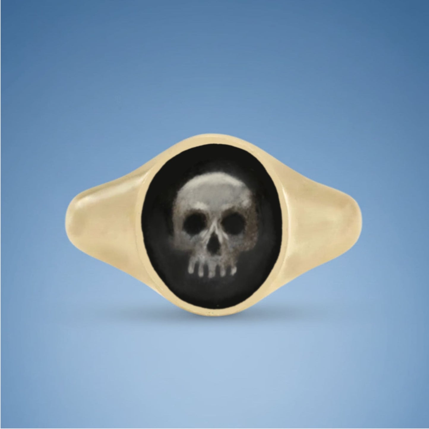 18k Yellow Gold Champleve Enamelled Signet. Ashes Ring - Skull Ring by Chris Parry Jewellery