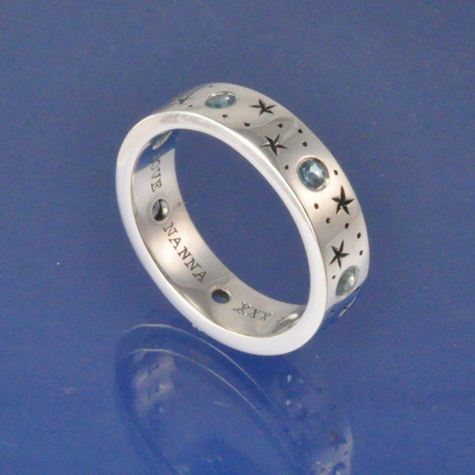 Cremation Ashes Ring - Stars & Birthstone Ring by Chris Parry Jewellery