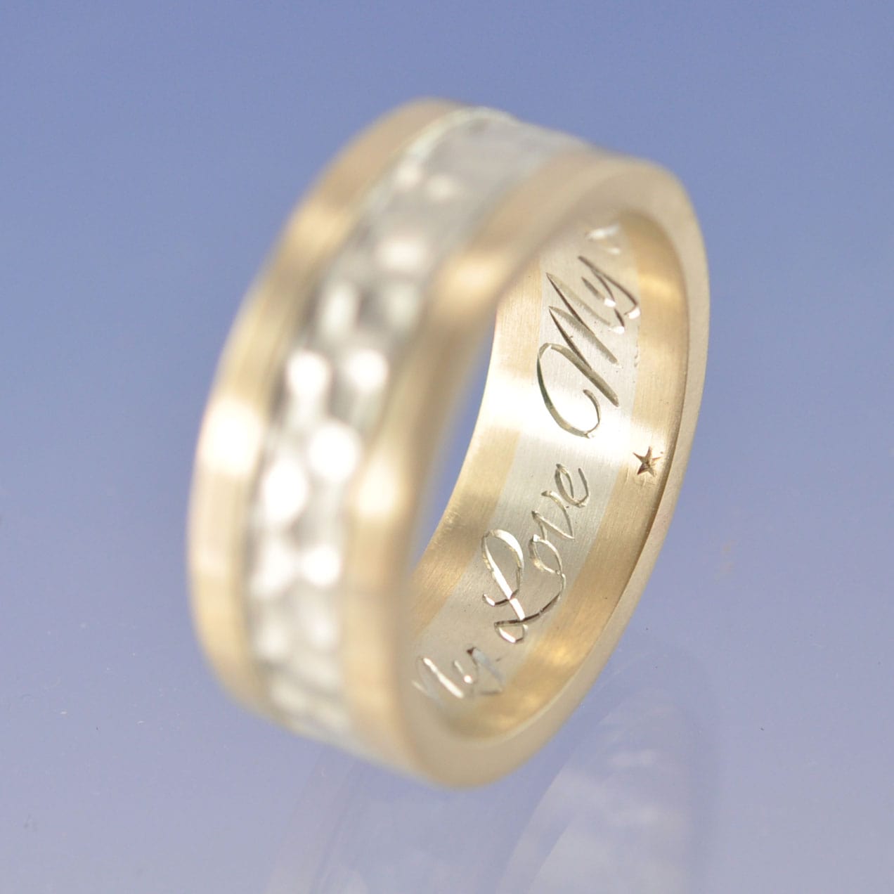 Cremation Ashes Ring. Two-Tone with Hammered Section Ring by Chris Parry Jewellery