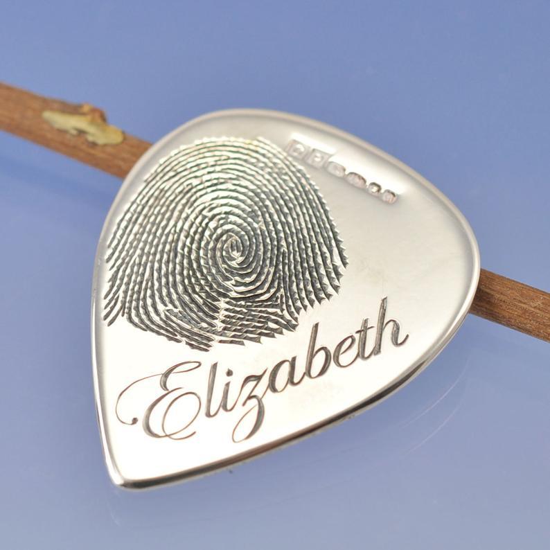 Fingerprint Guitar Plectrum Silverware by Chris Parry Jewellery