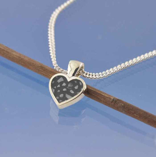 ash necklace, a small heart charm on a chain.