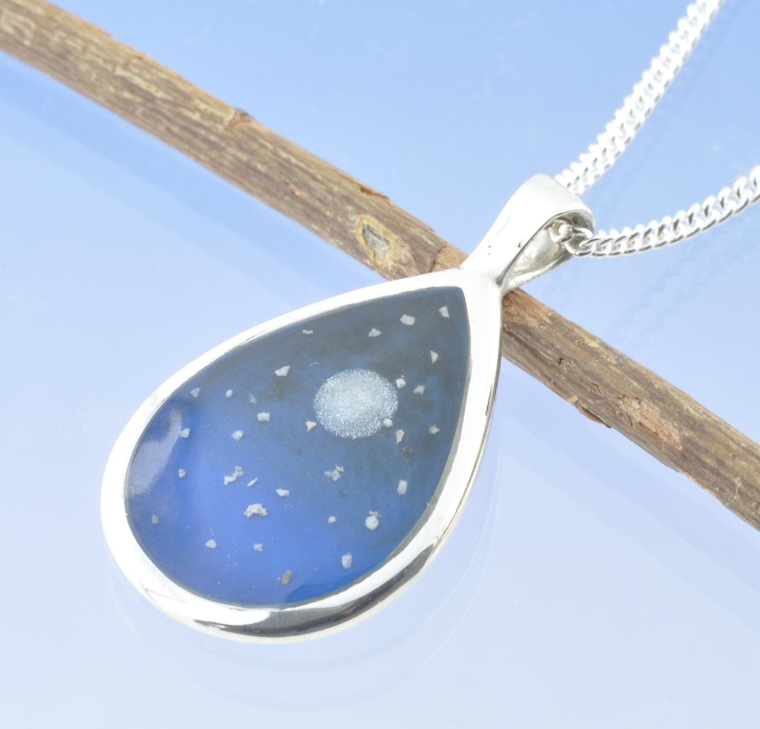 Cremation Ash Necklace - Moon Star Night Sky Bead by Chris Parry Jewellery