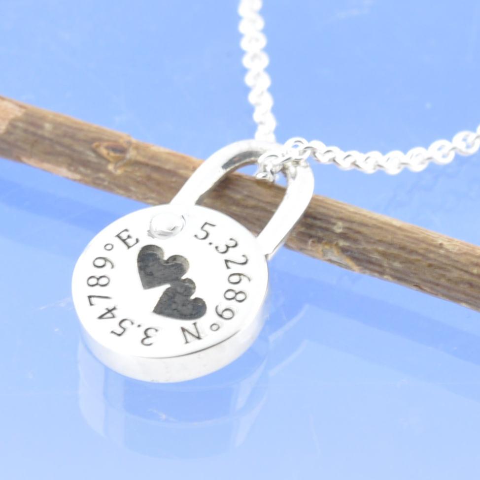 Co-ordinates. Personalised Padlock Necklace Bead by Chris Parry Jewellery