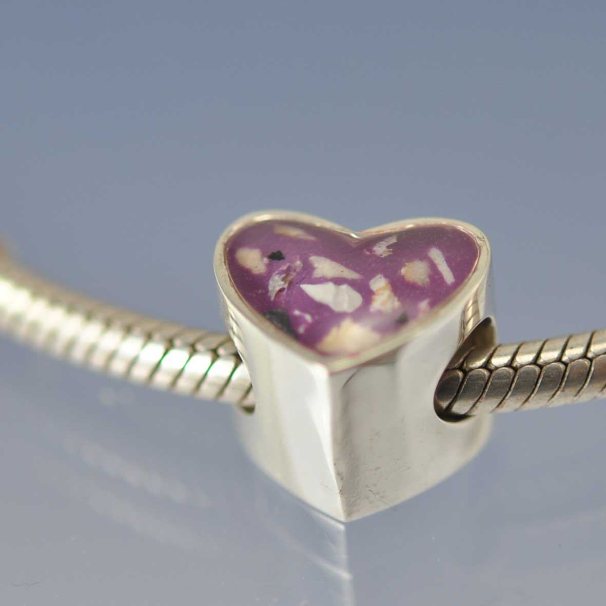 Cremation Ashes Charm Bead - Personalised Heart Bead by Chris Parry Jewellery