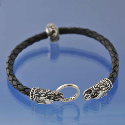Cremation Ashes Into Glass Bead ON Wolf leather bracelet. Bead by Chris Parry Jewellery