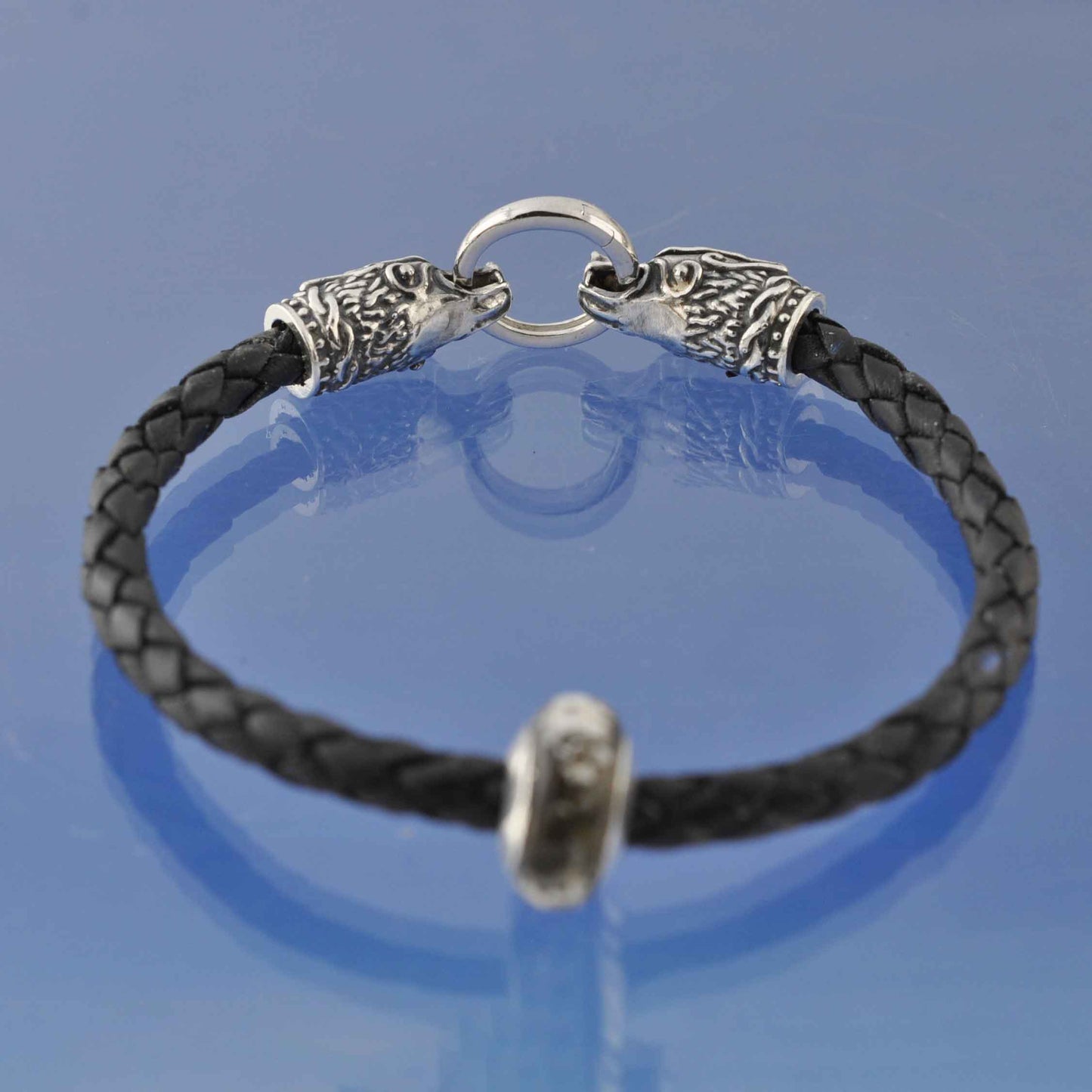 Cremation Ashes Into Glass Bead ON Wolf leather bracelet. Bead by Chris Parry Jewellery