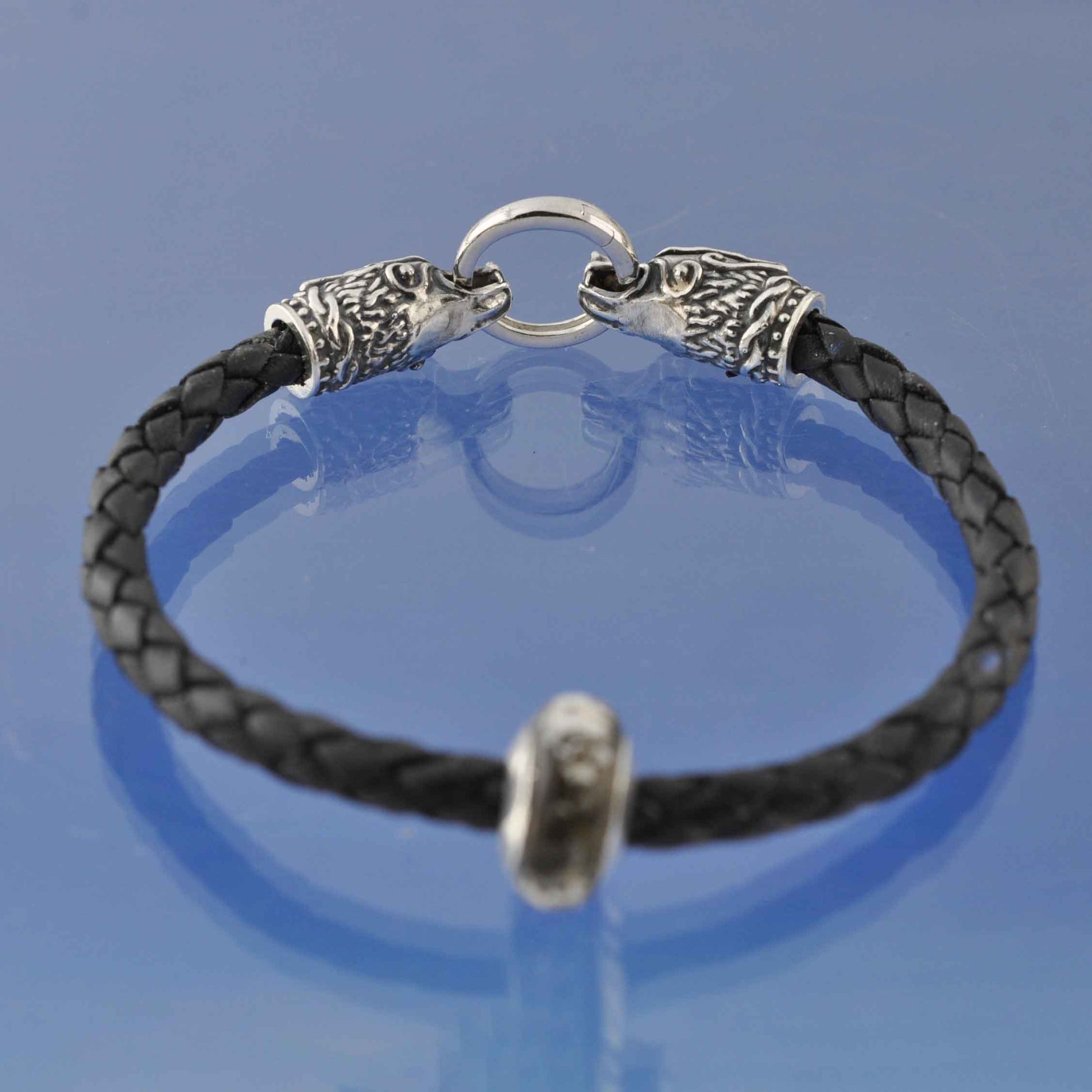 Cremation Ashes Into Glass Bead ON Wolf leather bracelet. Bead by Chris Parry Jewellery