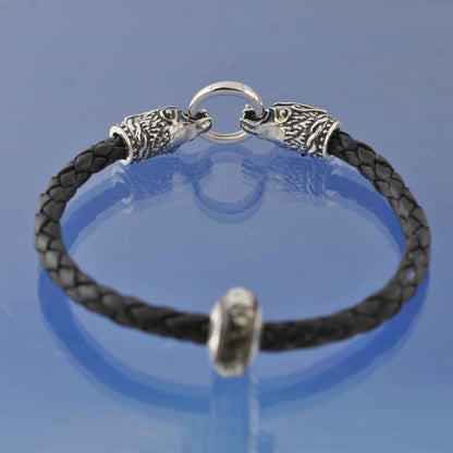 Cremation Ashes Into Glass Bead ON Wolf leather bracelet. Bead by Chris Parry Jewellery