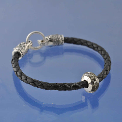 Cremation Ashes Into Glass Bead ON Wolf leather bracelet. Bead by Chris Parry Jewellery