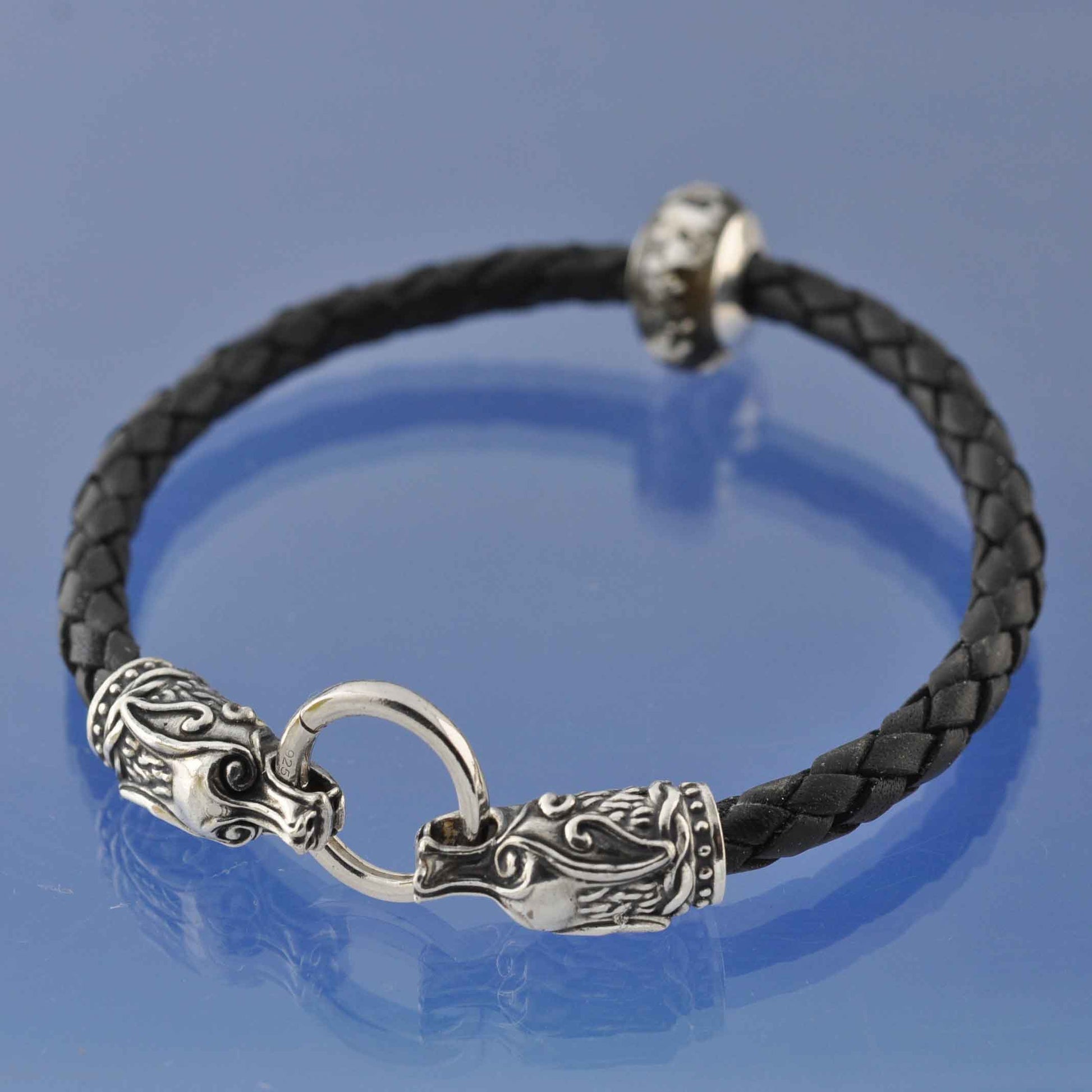 Cremation Ashes Into Glass Bead ON Wolf leather bracelet. Bead by Chris Parry Jewellery