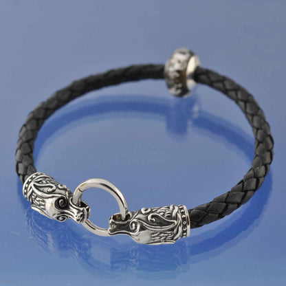 Cremation Ashes Into Glass Bead ON Wolf leather bracelet. Bead by Chris Parry Jewellery