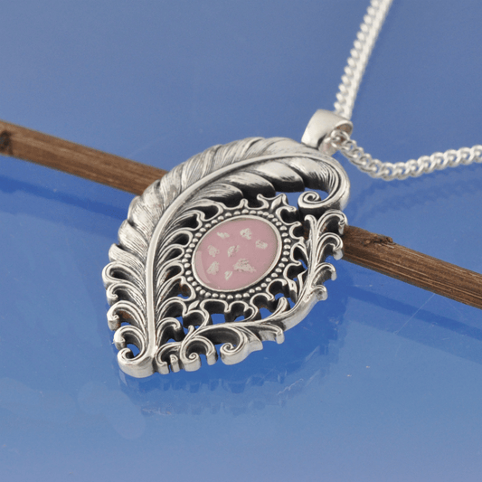 Cremation Ashes Necklace - Curled Feather Bead by Chris Parry Jewellery
