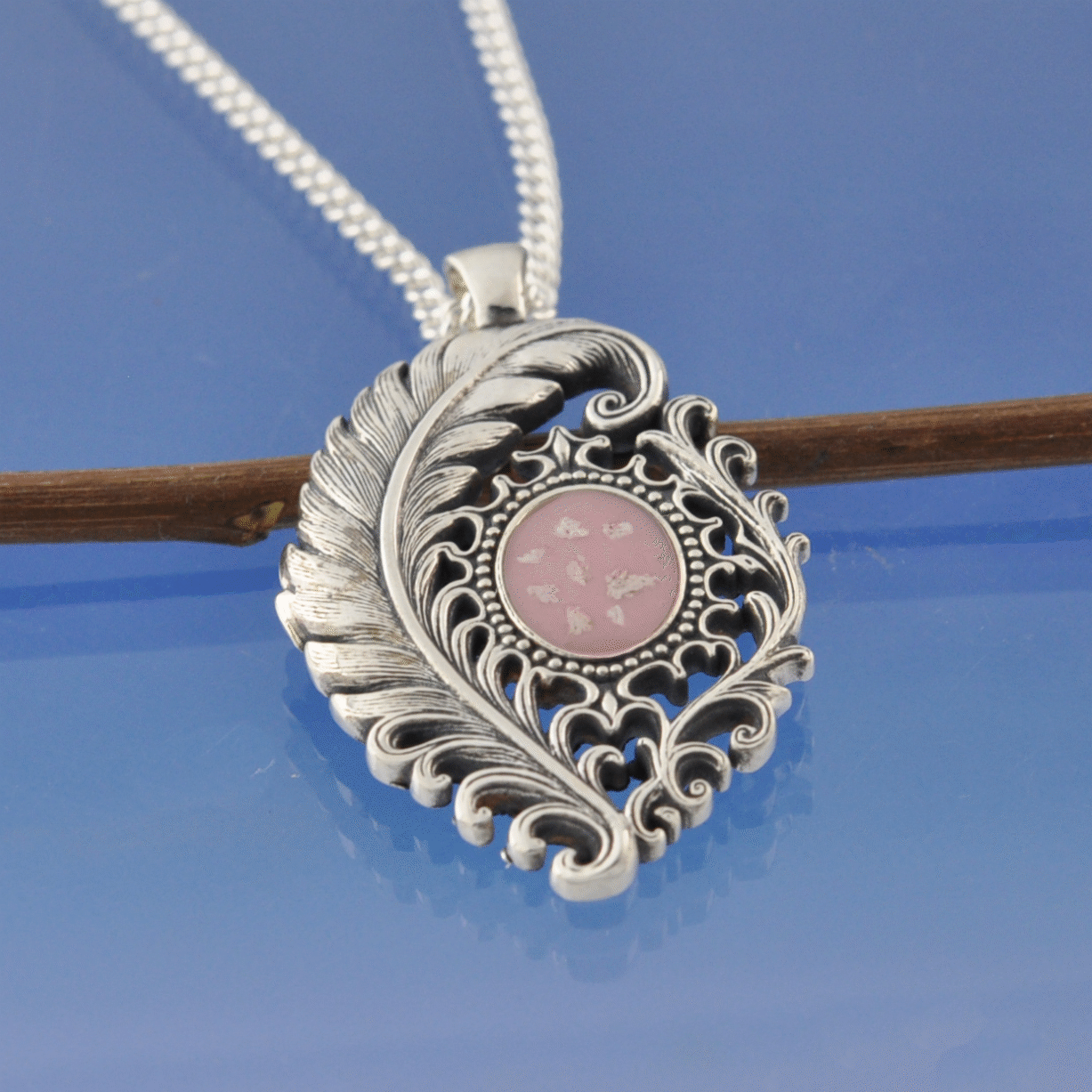 Cremation Ashes Necklace - Curled Feather Bead by Chris Parry Jewellery