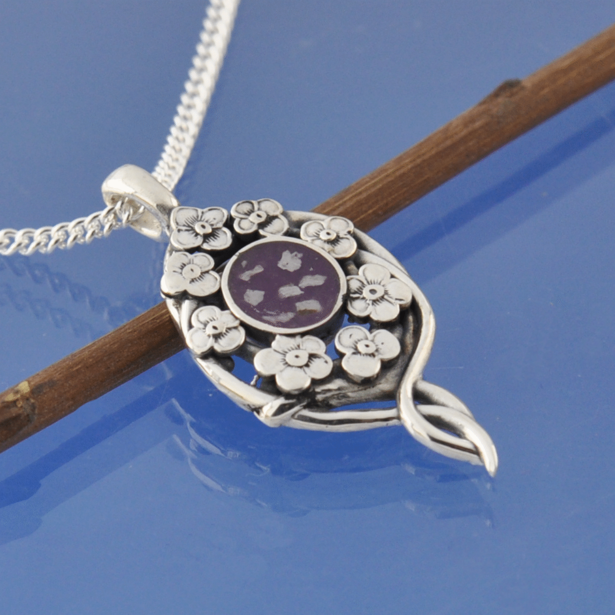 Cremation Ashes Necklace - Forget Me Nots Bead by Chris Parry Jewellery