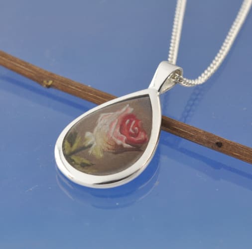 Cremation Ashes Necklace - Teardrop Hand Painted Rose Bead by Chris Parry Jewellery