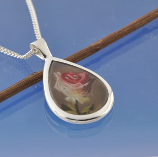 Cremation Ashes Necklace - Teardrop Hand Painted Rose Bead by Chris Parry Jewellery
