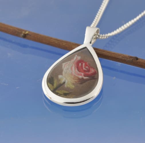 Cremation Ashes Necklace - Teardrop Hand Painted Rose Bead by Chris Parry Jewellery