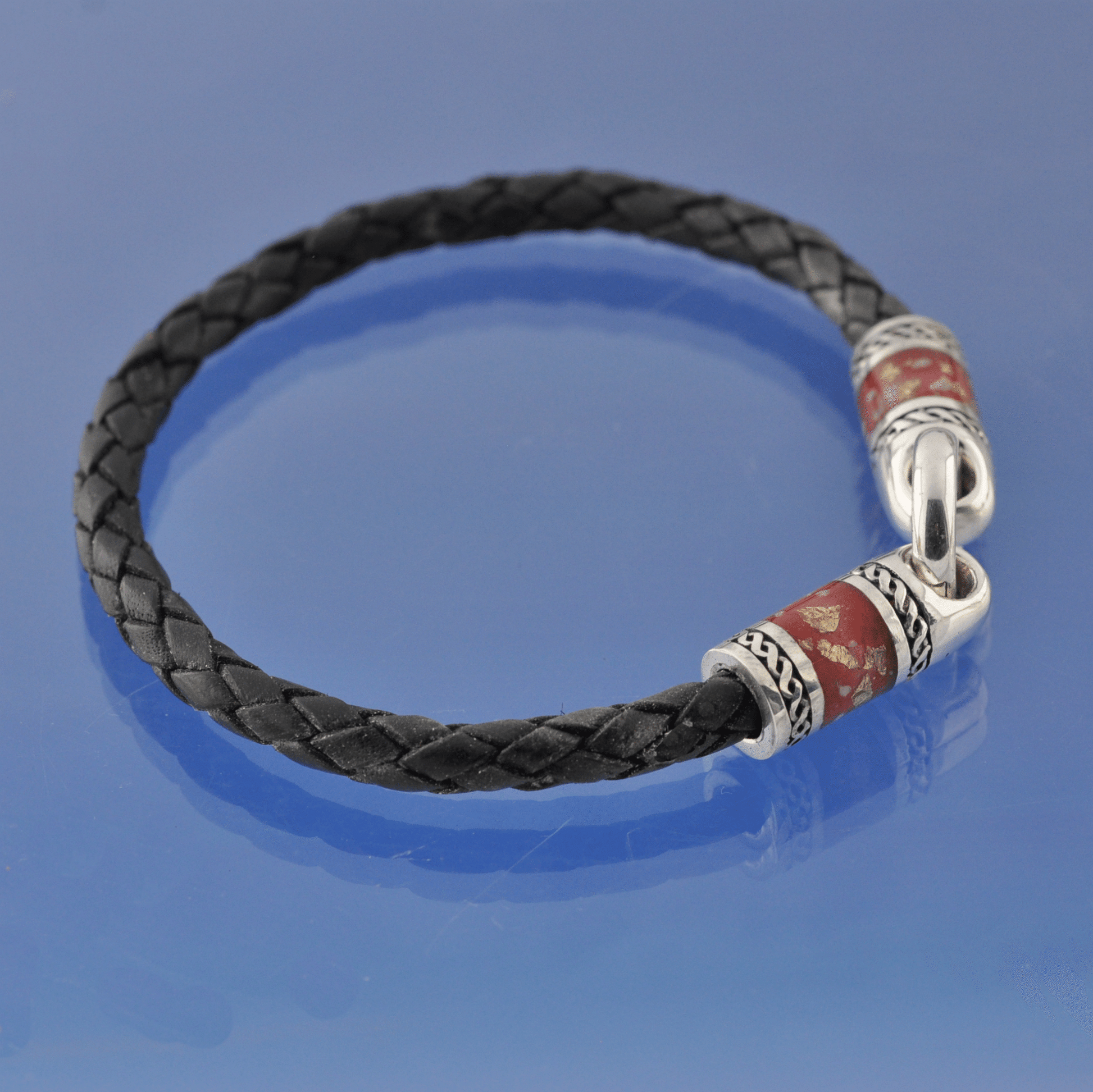 Cremation Ashes Rope Leather Bracelet. Bead by Chris Parry Jewellery