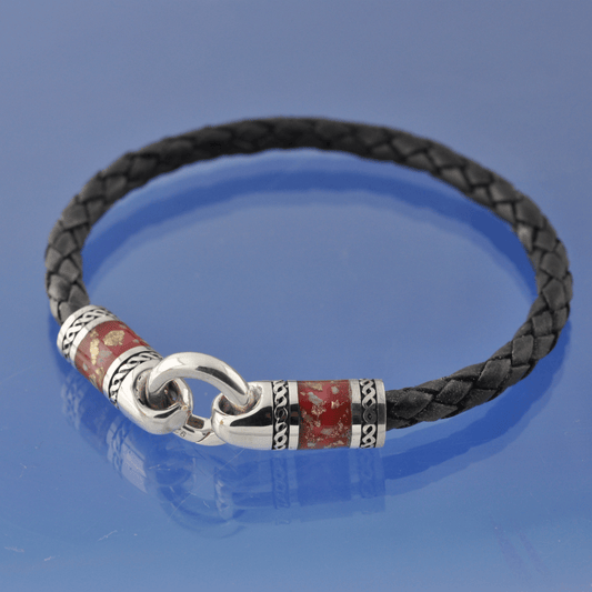 Cremation Ashes Rope Leather Bracelet. Bead by Chris Parry Jewellery