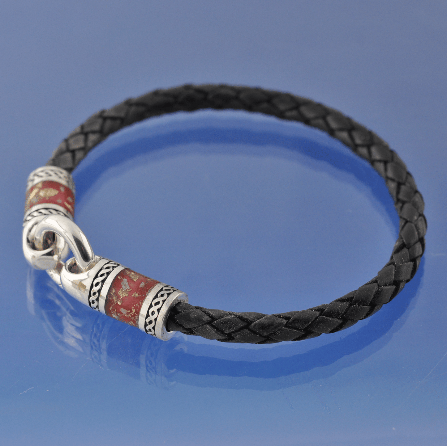 Cremation Ashes Rope Leather Bracelet. Bead by Chris Parry Jewellery
