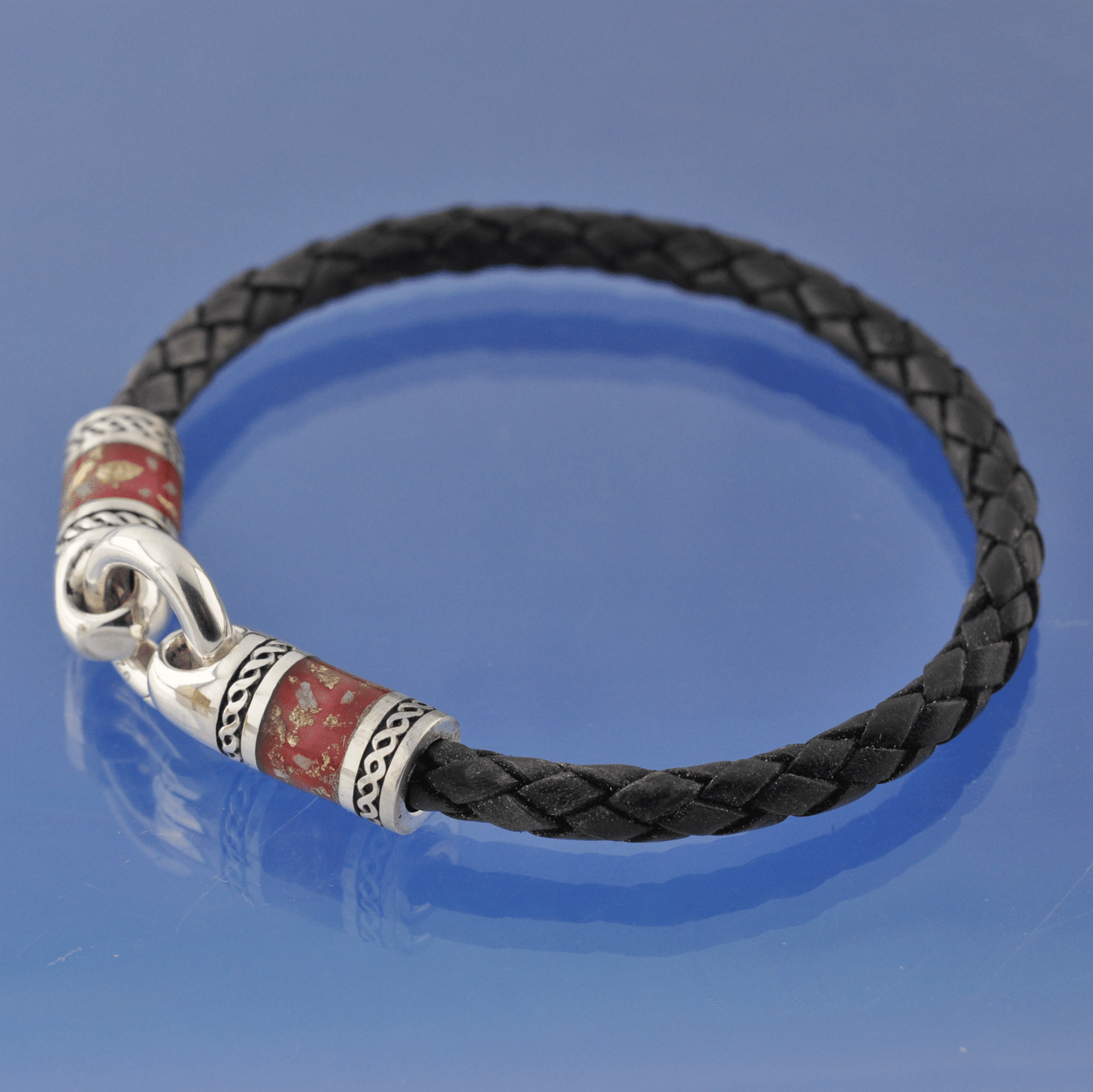 Cremation Ashes Rope Leather Bracelet. Bead by Chris Parry Jewellery