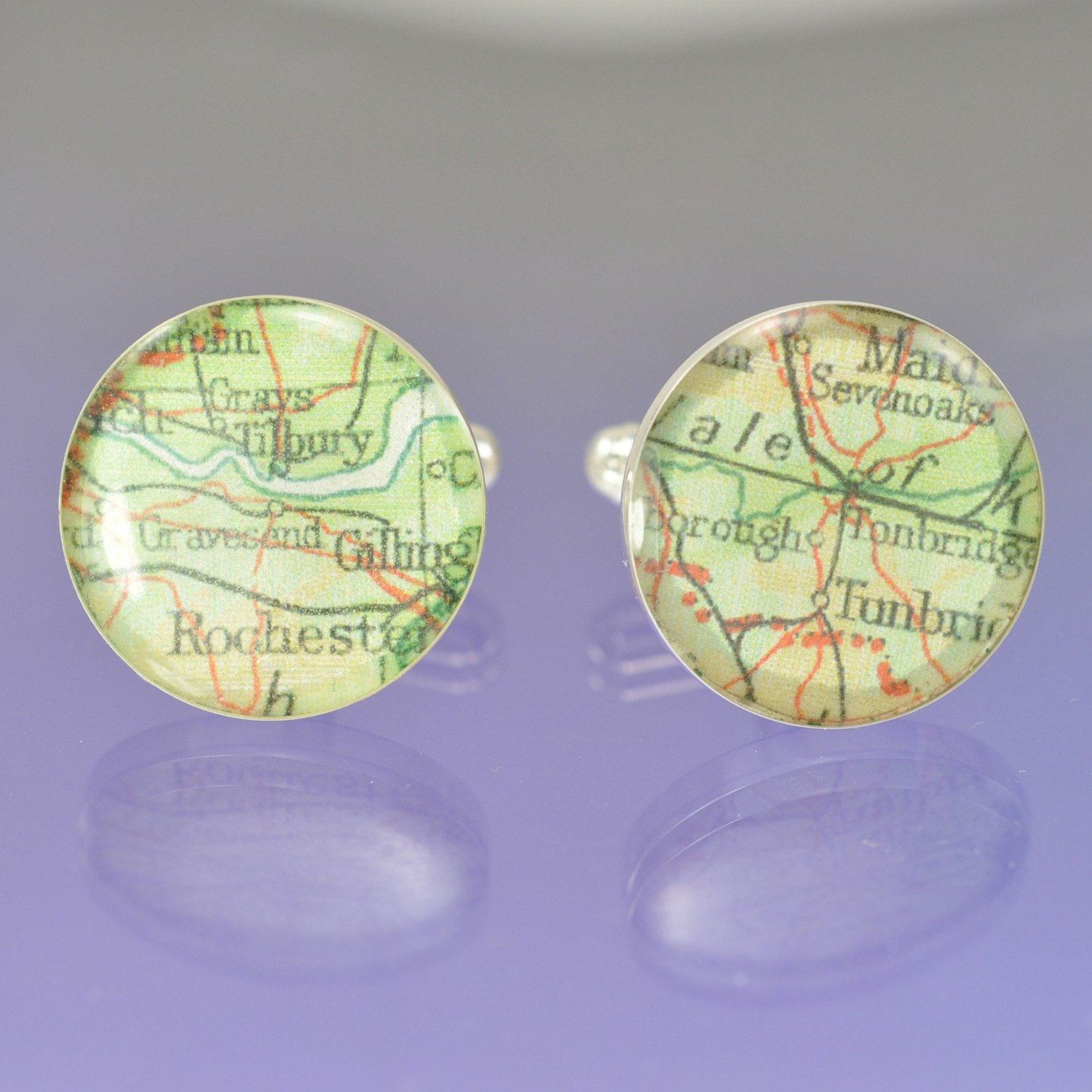Personalised Vintage Map Cufflinks Cufflinks by Chris Parry Jewellery