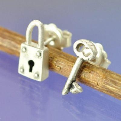 Padlock and Key Stud Earrings Earring by Chris Parry Jewellery