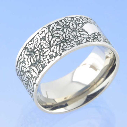 Flowers and Scroll 8mm Titanium by Chris Parry Jewellery