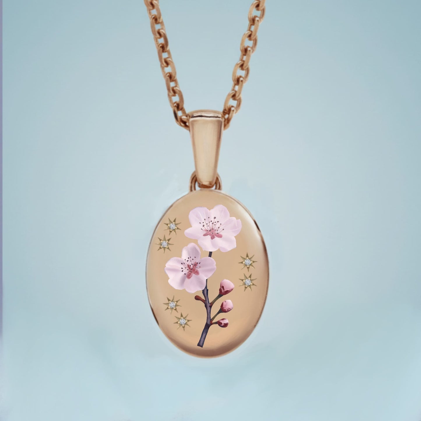 18k Yellow Gold Champleve Enamelled Cremation Ash Pendant. Cherry Blossom. Pendant by Chris Parry Jewellery