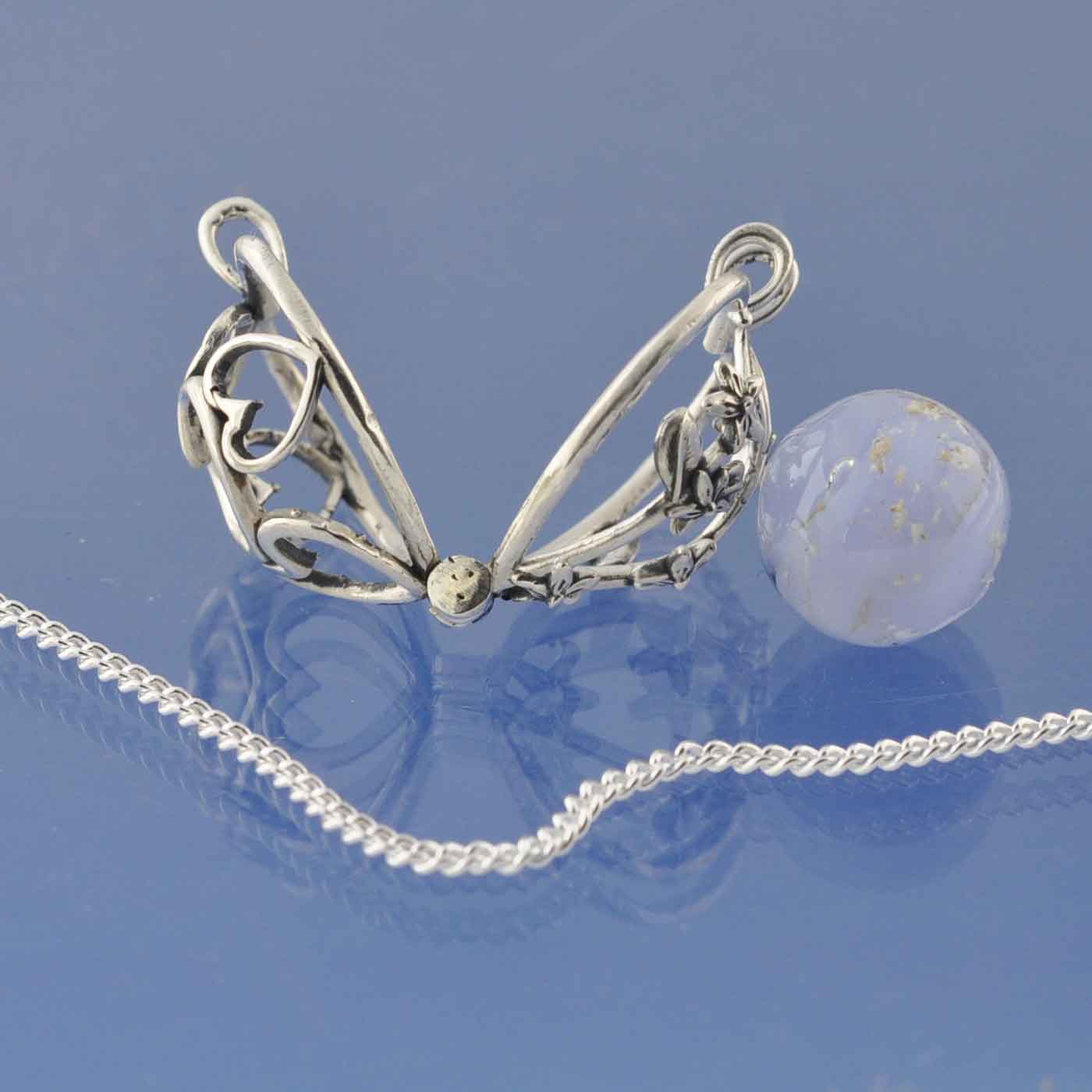 Ashes Necklace | Ashes In Glass Marble | Hearts & Forget Me Nots Pendant by Chris Parry Jewellery