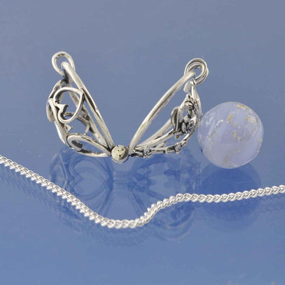 Ashes Necklace | Ashes In Glass Marble | Hearts & Forget Me Nots Pendant by Chris Parry Jewellery