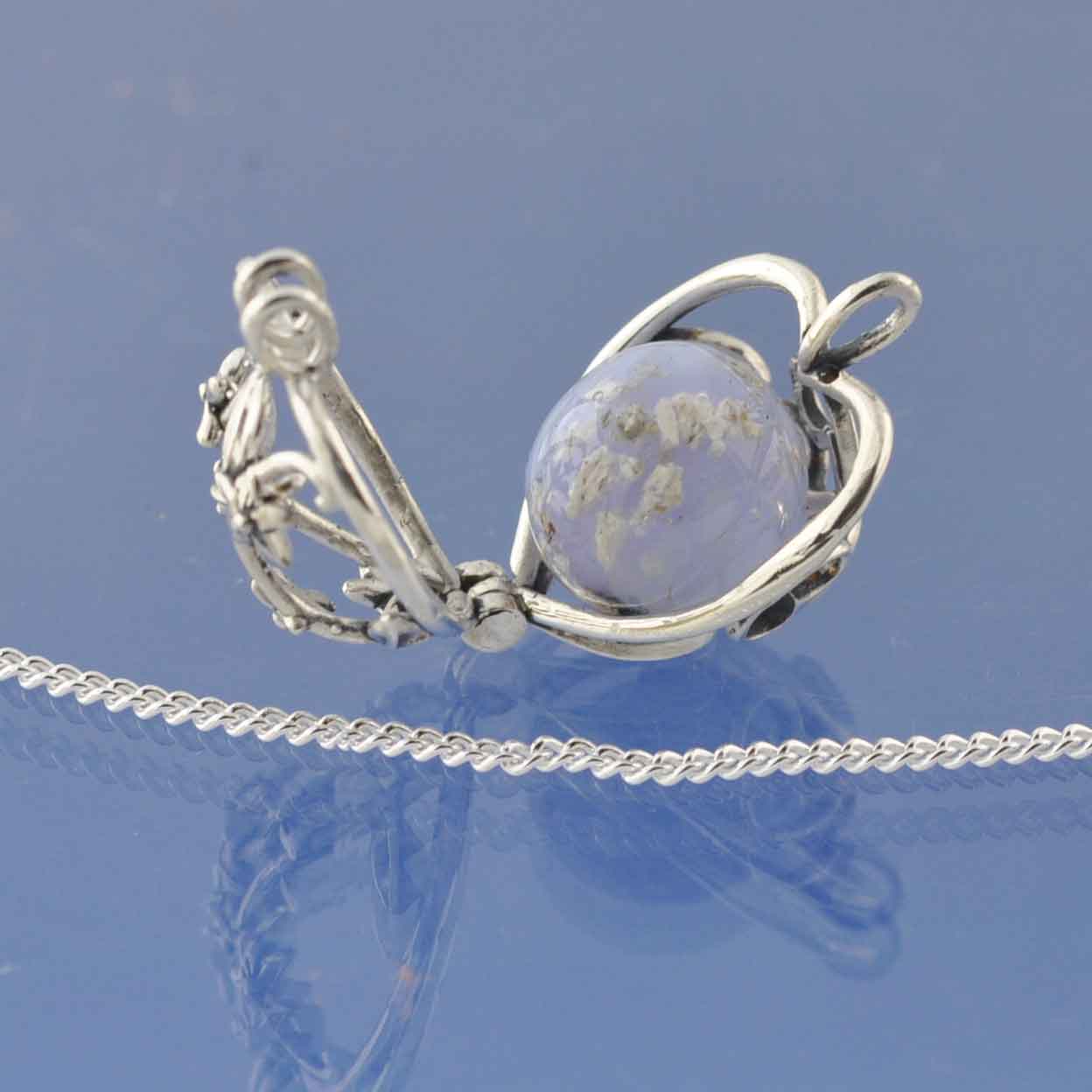 Ashes Necklace | Ashes In Glass Marble | Hearts & Forget Me Nots Pendant by Chris Parry Jewellery