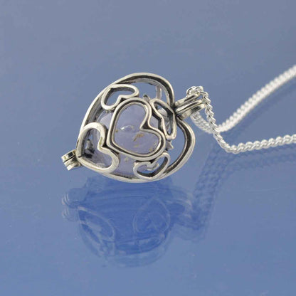 Ashes Necklace | Ashes In Glass Marble | Hearts & Forget Me Nots Pendant by Chris Parry Jewellery