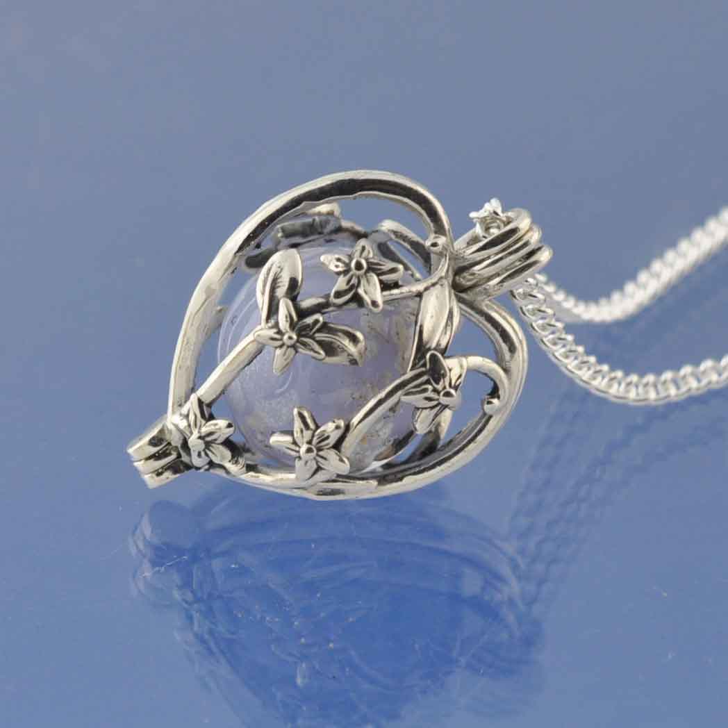 Ashes Necklace | Ashes In Glass Marble | Hearts & Forget Me Nots Pendant by Chris Parry Jewellery